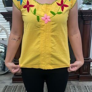 Yellow Embroidered Women's Top